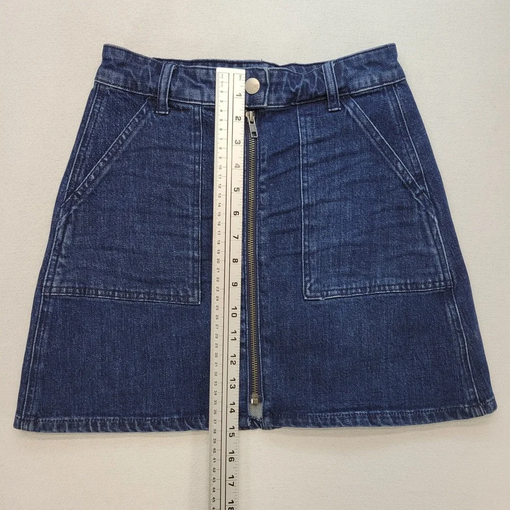 Madewell‎ Denim Mini Skirt Womens 24 Blue Front Zip A-Line Dark Wash Jean